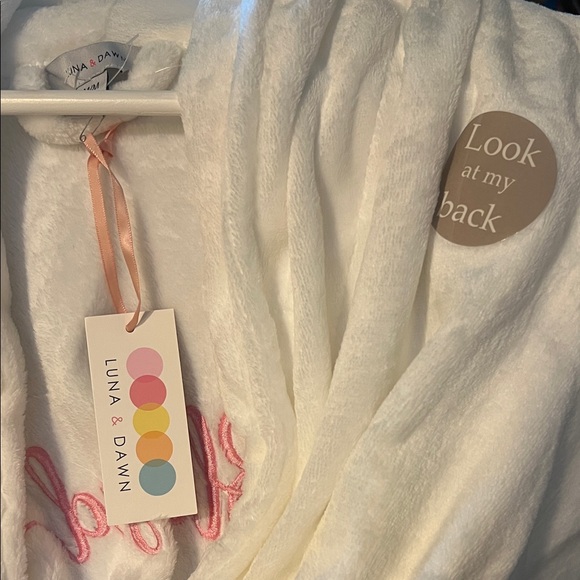 Soft White Medium Plush Bathrobe with Pink Embroidery Blessed - Picture 6 of 7